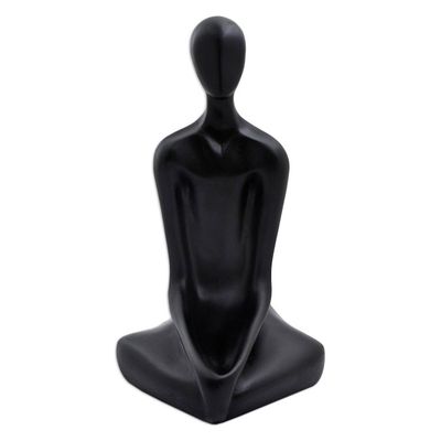 Alternate image for Signed Black Resin Brazilian Yoga Sculpture 10 Inch Meditation