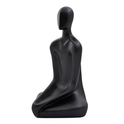 Alternate image for Signed Black Resin Brazilian Yoga Sculpture 10 Inch Meditation