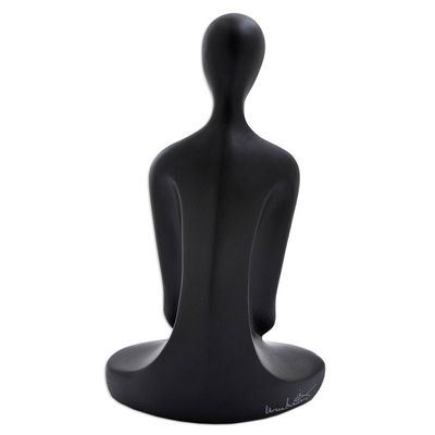 Alternate image for Signed Black Resin Brazilian Yoga Sculpture 10 Inch Meditation