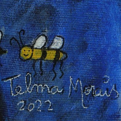 Alternate image for Signed Vibrant Naif Acrylic Painting of Mysterious Man Mr Regretful