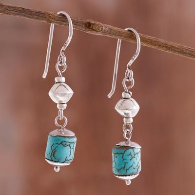 Alternate image for Sterling Silver and Recon Turquoise Dangle Earrings Brilliance of the Ocean