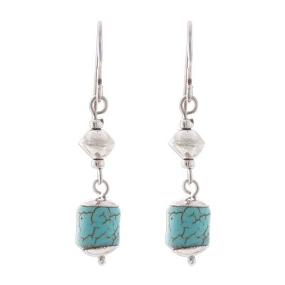 Alternate image for Sterling Silver and Recon Turquoise Dangle Earrings Brilliance of the Ocean