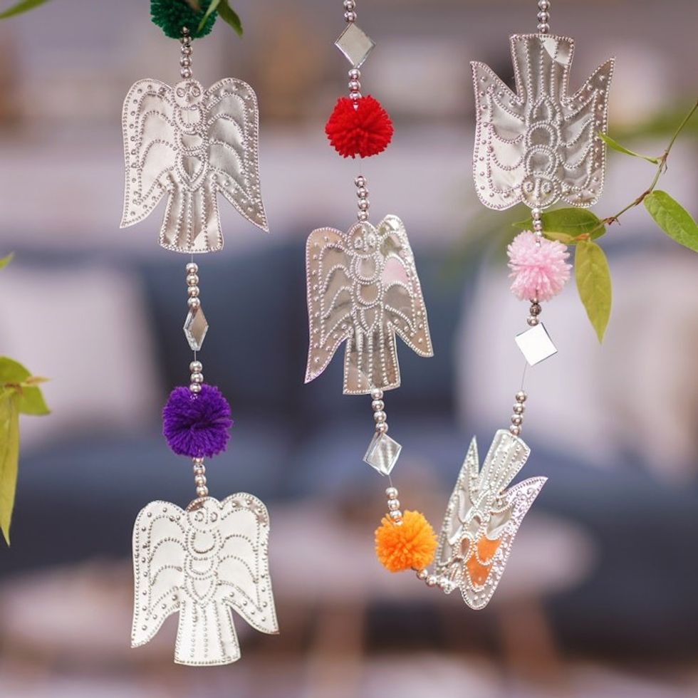 Handcrafted Embossed Angel Garland with Pompoms 'Heavenly Sparkles'