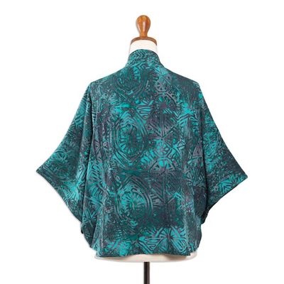 Alternate image for Handmade Batik Rayon Kimono Jacket Emerald Ocean