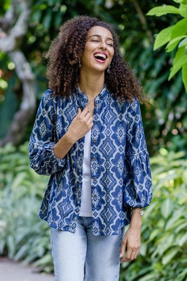 Alternate image for Woven Cotton Button-Up Shirt Jacket from Java Brocade Flowers
