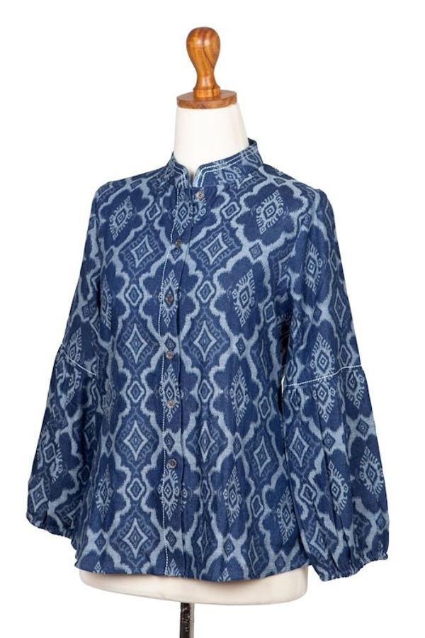Alternate image for Woven Cotton Button-Up Shirt Jacket from Java Brocade Flowers