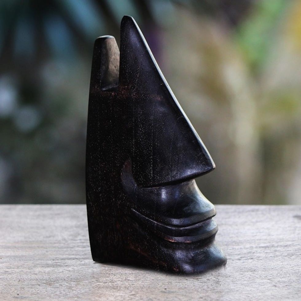 Whimsical Dark Brown Hand Carved Wood Face Eyeglasses Holder 'Nosing Around in Dark Brown'