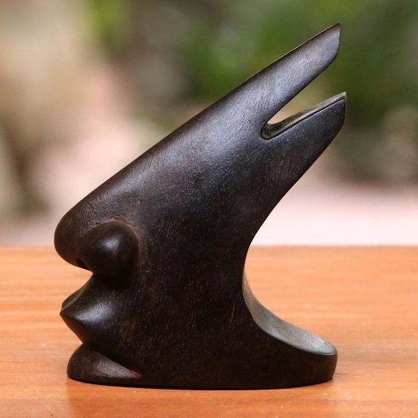 Alternate image for Wood Eyeglasses Stand in Dark Brown from Bali Prominent Nose in Dark Brown