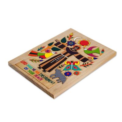 Alternate image for Pinewood Relief Panel Depicting Jesus from El Salvador Make Me an Instrument