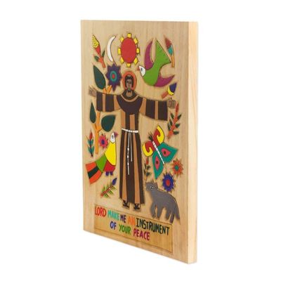 Alternate image for Pinewood Relief Panel Depicting Jesus from El Salvador Make Me an Instrument