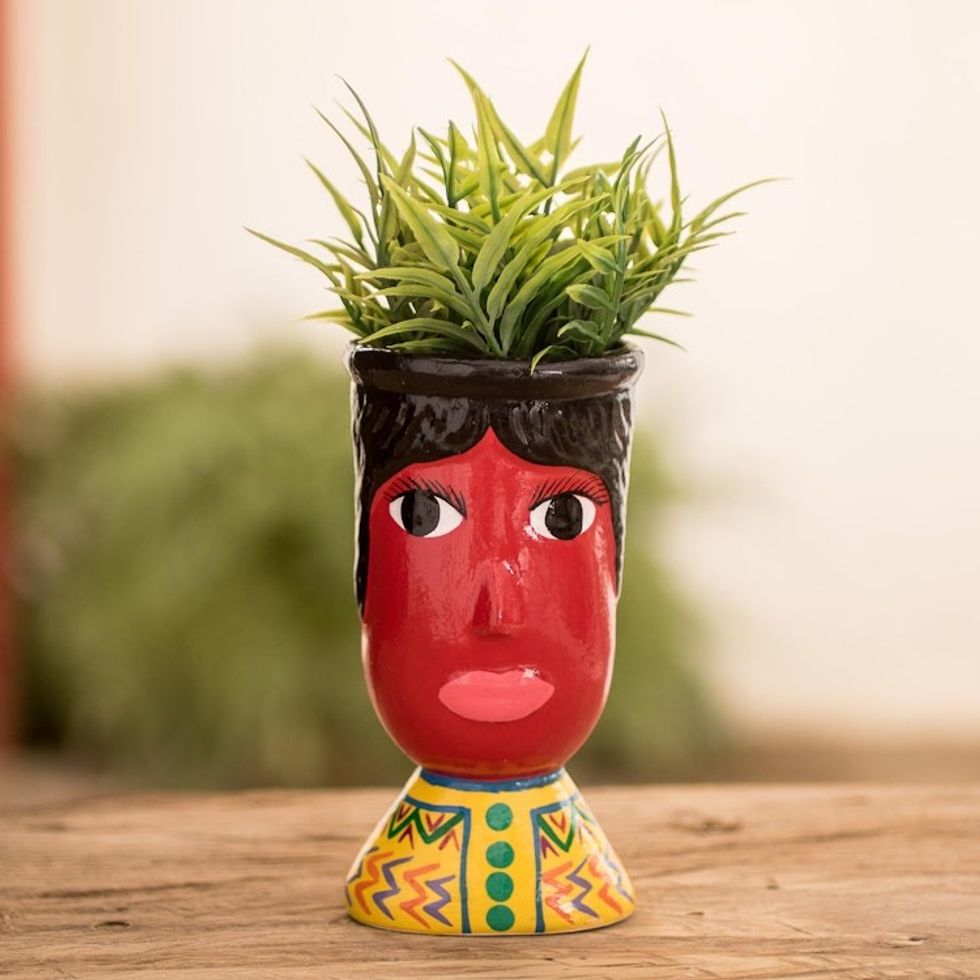 Double Face Ceramic Flower Pot Hand-Painted in Guatemala 'St John'