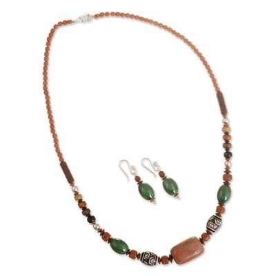 Alternate image for Jasper and Ceramic Beaded Necklace and Earring Set Green Peru