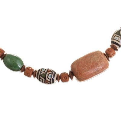 Alternate image for Jasper and Ceramic Beaded Necklace and Earring Set Green Peru