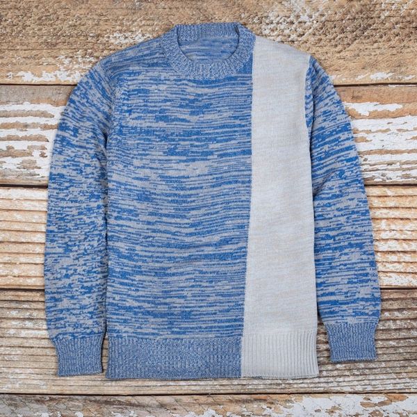 Alternate image for Knit Blue Beige Cotton Sweater for Men Made in Peru Sky Blue