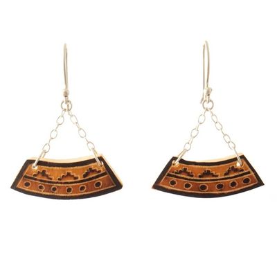 Alternate image for Mate Gourd  Sterling Silver Dangle Earrings with Inca Motif Trendy Petite Trapeze