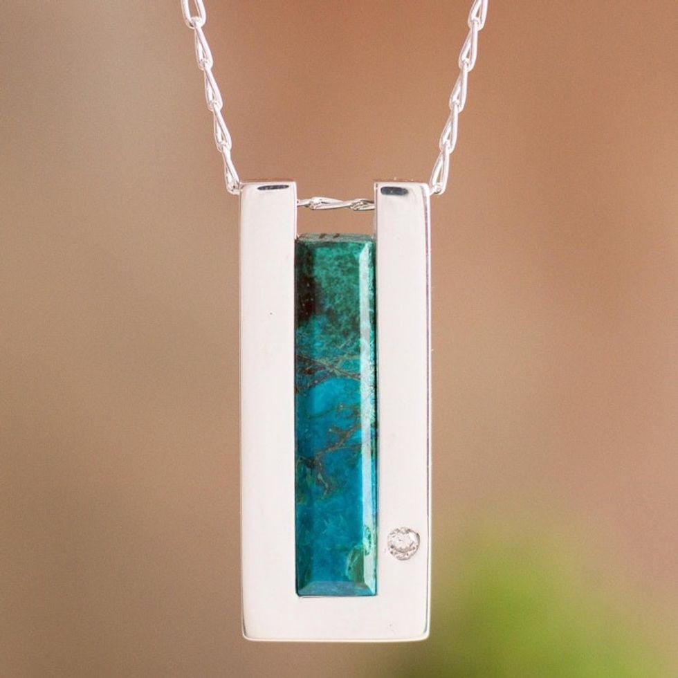 Modern Chrysocolla Pendant Necklace Crafted in Peru 'Contemporary Minimalist'