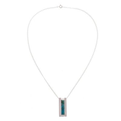 Alternate image for Modern Chrysocolla Pendant Necklace Crafted in Peru Contemporary Minimalist