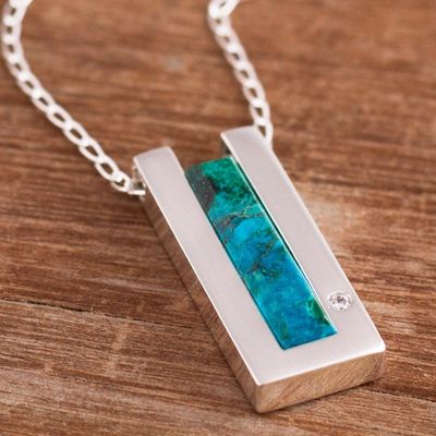 Alternate image for Modern Chrysocolla Pendant Necklace Crafted in Peru Contemporary Minimalist