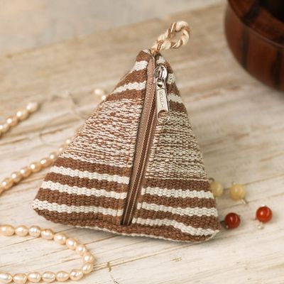 Alternate image for Triangular Striped Cotton Coin Purse Hand-Woven in Peru Mystery Desert