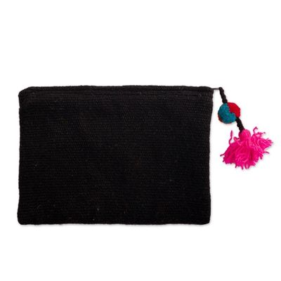 Alternate image for Black 100 Alpaca Cosmetic Bag with Floral Embroidery Black Andean Paradise