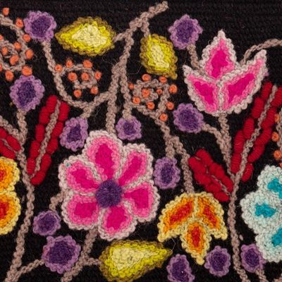 Alternate image for Black 100 Alpaca Cosmetic Bag with Floral Embroidery Black Andean Paradise