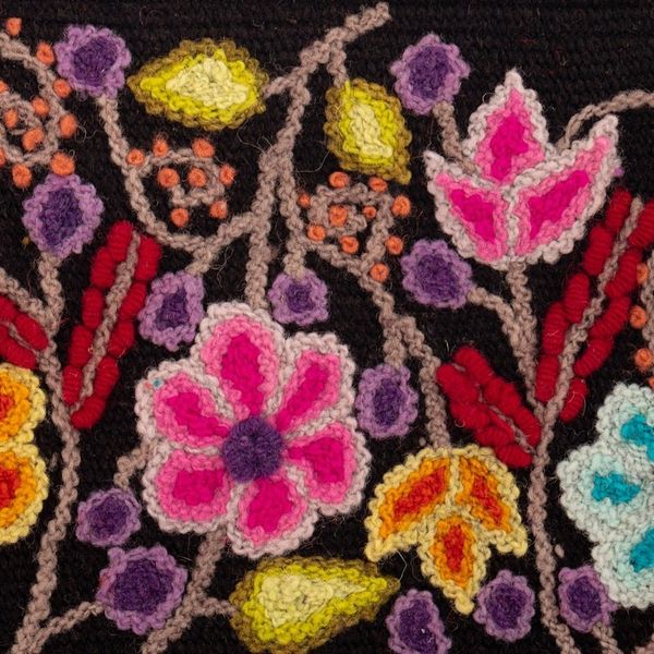 Alternate image for Black 100 Alpaca Cosmetic Bag with Floral Embroidery Black Andean Paradise