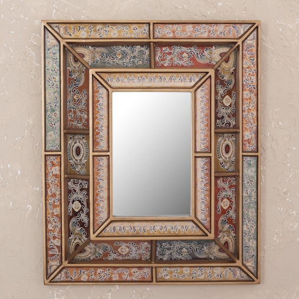 Alternate image for Floral Reverse-Painted Glass Wall Mirror from Peru Colonial Charm
