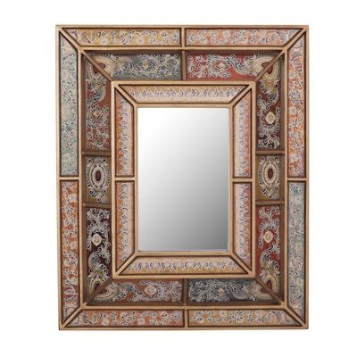 Alternate image for Floral Reverse-Painted Glass Wall Mirror from Peru Colonial Charm