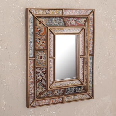 Alternate image for Floral Reverse-Painted Glass Wall Mirror from Peru Colonial Charm