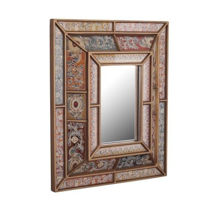 Alternate image for Floral Reverse-Painted Glass Wall Mirror from Peru Colonial Charm