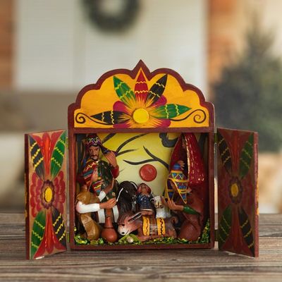 Alternate image for Wood and ceramic nativity scene First Christmas
