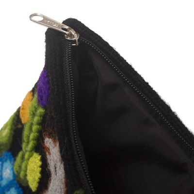 Alternate image for Llama Motif Black Wool Cosmetic Bag from Peru Llama Glam in Grey
