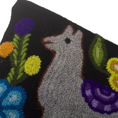 Alternate image for Llama Motif Black Wool Cosmetic Bag from Peru Llama Glam in Grey