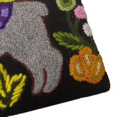 Alternate image for Llama Motif Black Wool Cosmetic Bag from Peru Llama Glam in Grey