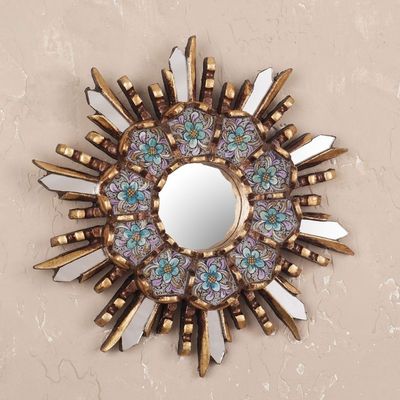 Alternate image for Round Wall Mirror with Floral Reverse Painted Glass Cuzco Meadow