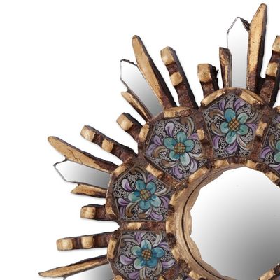 Alternate image for Round Wall Mirror with Floral Reverse Painted Glass Cuzco Meadow