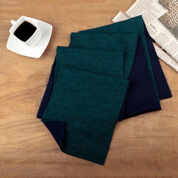 Alternate image for Knit Reversible Baby Alpaca Scarf in Indigo and Peacock Peacock Trends