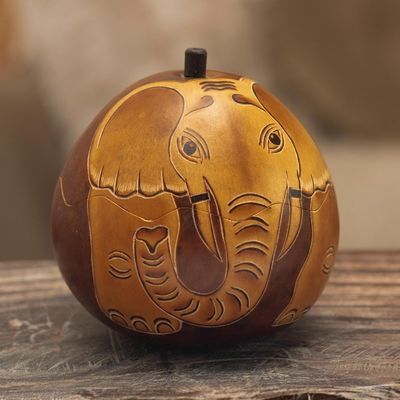 Main image for Dried Gourd with Burned Image of an Elephant from Peru Earth Tone Elephant