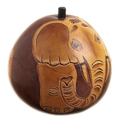 Alternate image for Dried Gourd with Burned Image of an Elephant from Peru Earth Tone Elephant