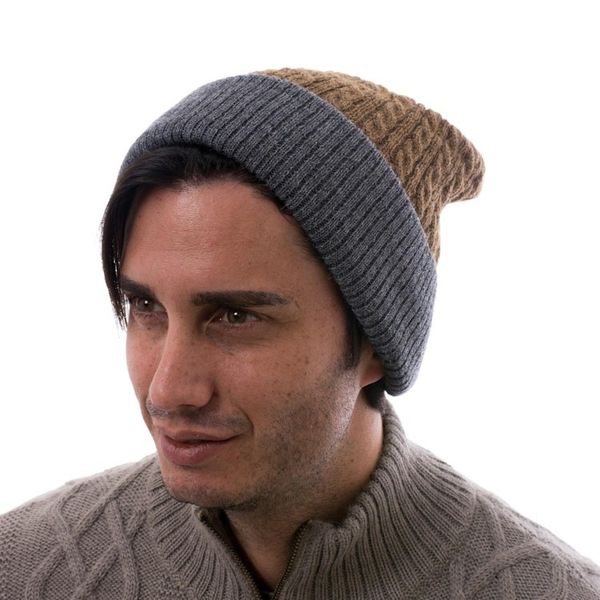 Alternate image for Mens Reversible Grey and Brown Alpaca Blend Hat from Peru The Bells of Huancayo