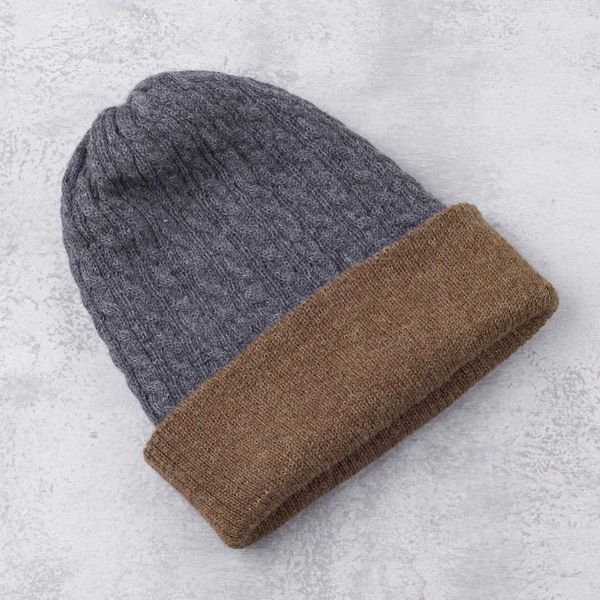 Alternate image for Mens Reversible Grey and Brown Alpaca Blend Hat from Peru The Bells of Huancayo