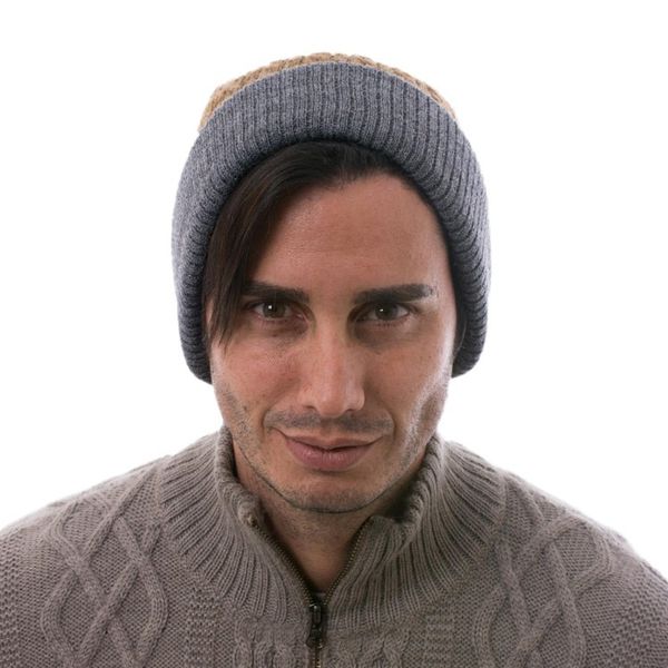 Alternate image for Mens Reversible Grey and Brown Alpaca Blend Hat from Peru The Bells of Huancayo