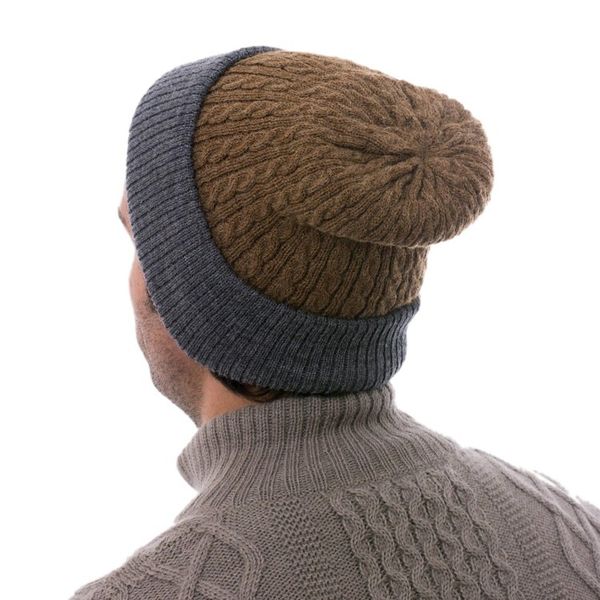 Alternate image for Mens Reversible Grey and Brown Alpaca Blend Hat from Peru The Bells of Huancayo