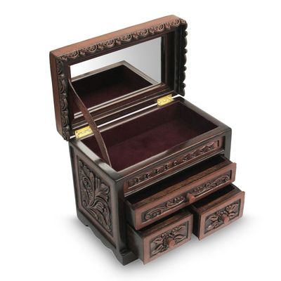 Alternate image for Bird Theme Hand Tooled Brown Leather Jewelry Box Avian Haven