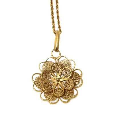 Alternate image for Gold Plated Silver Peruvian Filigree Flower Necklace Yellow Rose