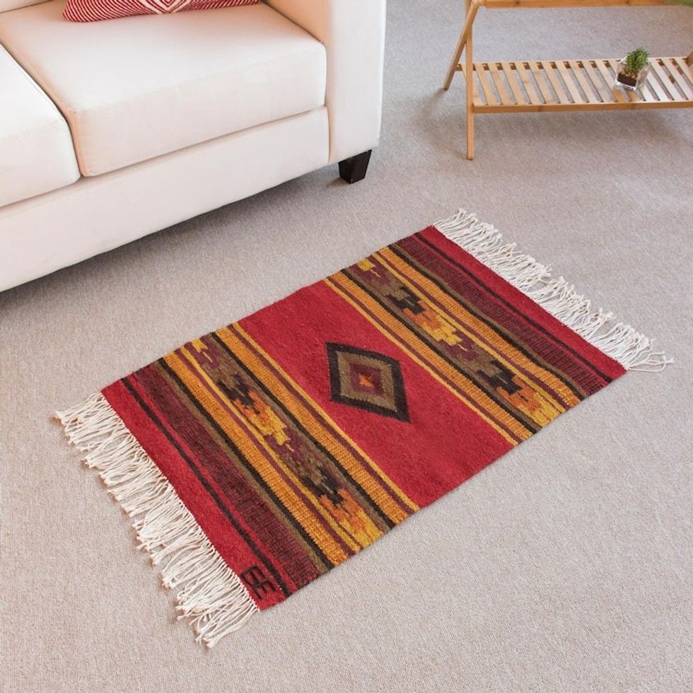 Inca-Inspired Wool Area Rug from Peru 2x3 'Inca Empire'