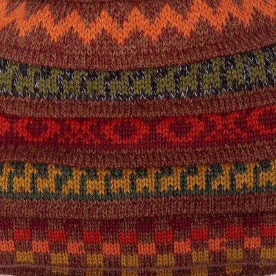 Alternate image for Warm-Toned Reversible Alpaca Blend Hat Handwoven in Peru Spontaneous Orange