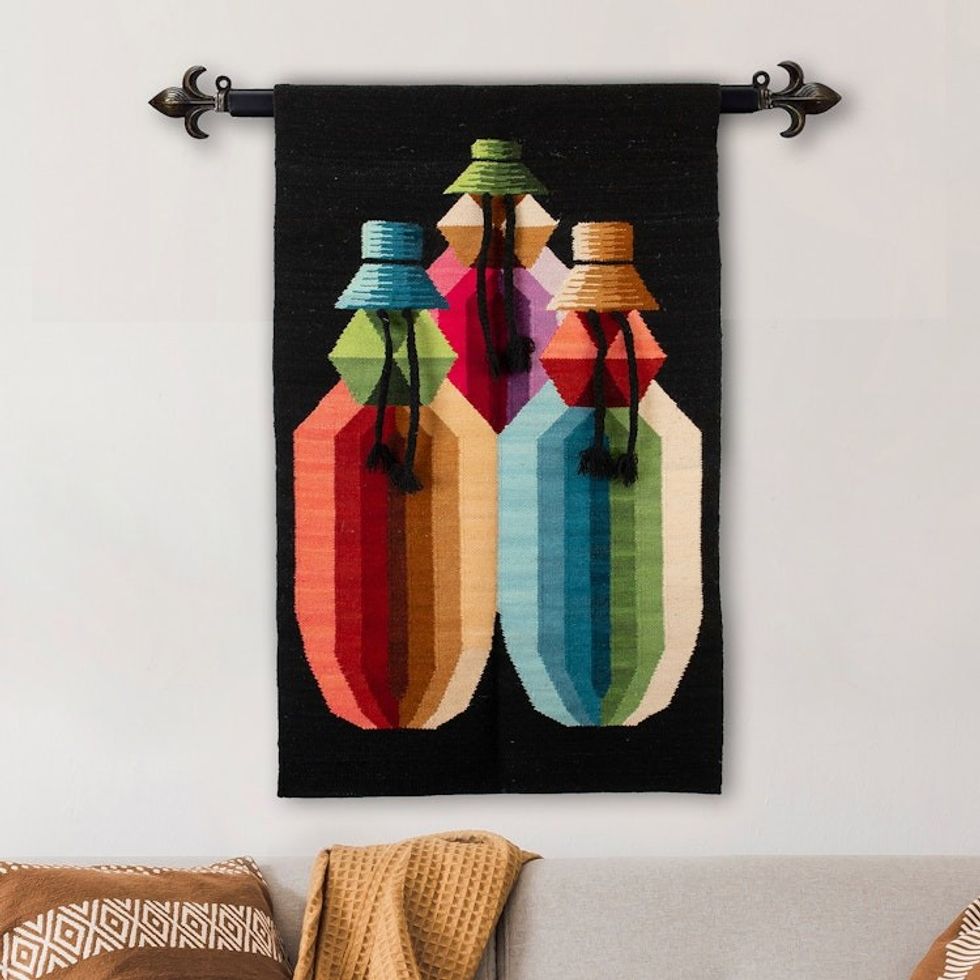 Handloomed Colorful Modern Andean Wool Tapestry from Peru 'Andean Women'