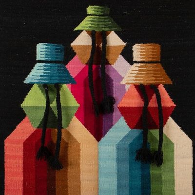 Alternate image for Handloomed Colorful Modern Andean Wool Tapestry from Peru Andean Women