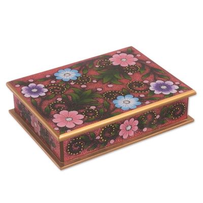 Alternate image for Floral Reverse-Painted Glass Decorative Box in Pink Margarita Garden in Pink